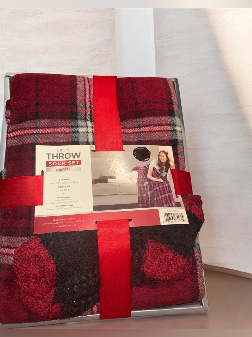 Plaid Red Throw & Sock Set by